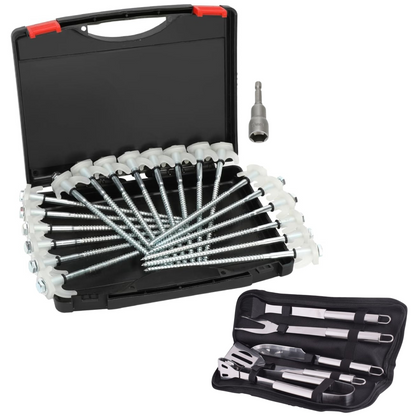20 Glow-in-the-Dark Tent Pegs with 5-Piece Stainless Steel Braai Set