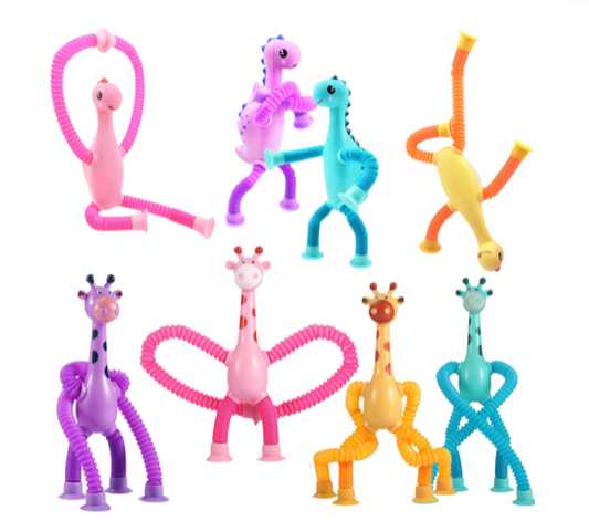 Dinosaur & Giraffe Telescopic Suction Cup Toddler Sensory Toys - 8 Piece