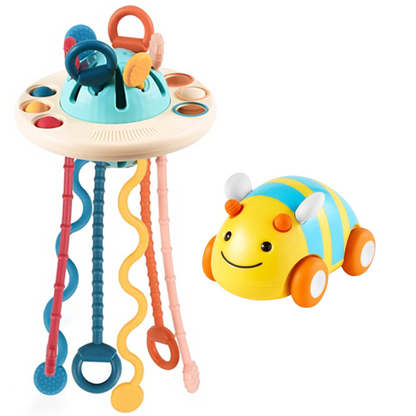 Baby Pull-String Sensory Toy & Car Toy Set | 2-Piece