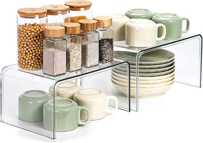 2-Pack Clear Kitchen Cabinet Shelf Organisers for Countertop Storage