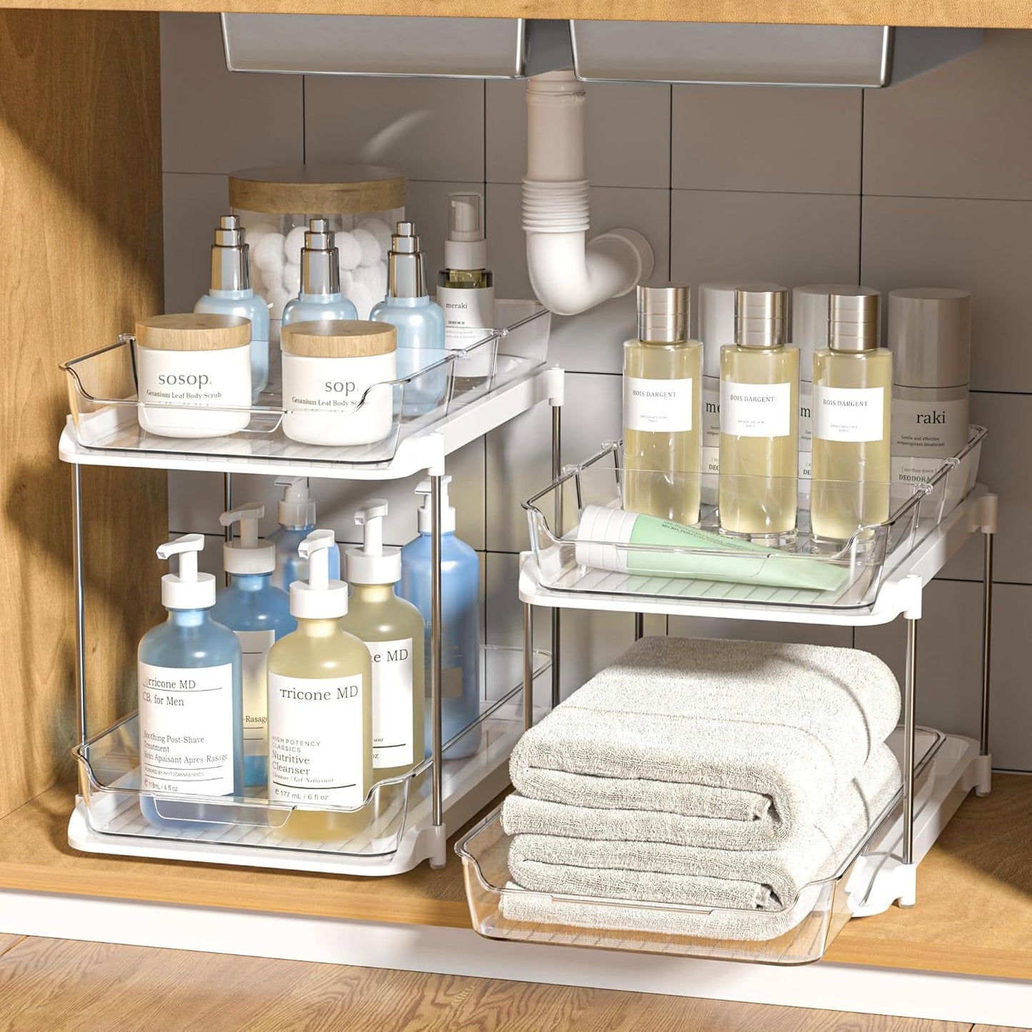 2 Sets Of 2-Tier Multi-Purpose Bathroom Under Sink Organiser and Storage