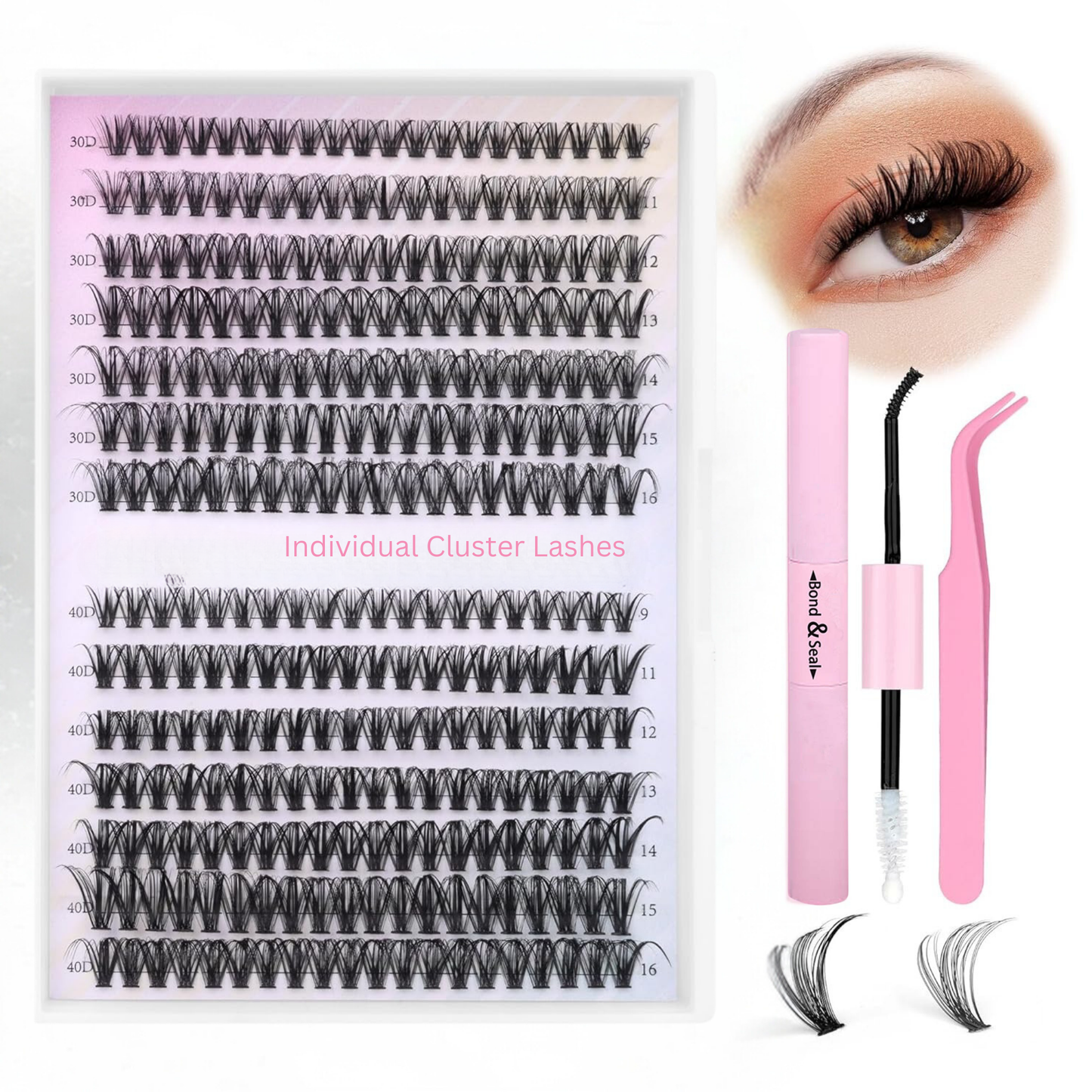 280 Pcs 30D and 40D Lash Extension Kit DIY, False Lash Cluster with Bond and Seal and Tweezer