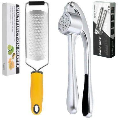 Garlic Press with Cleaning Studs & Stainless Steel Cheese Grater