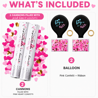 Gender Reveal Party Kit: 2 Balloons & 2 Confetti Cannons – Pink