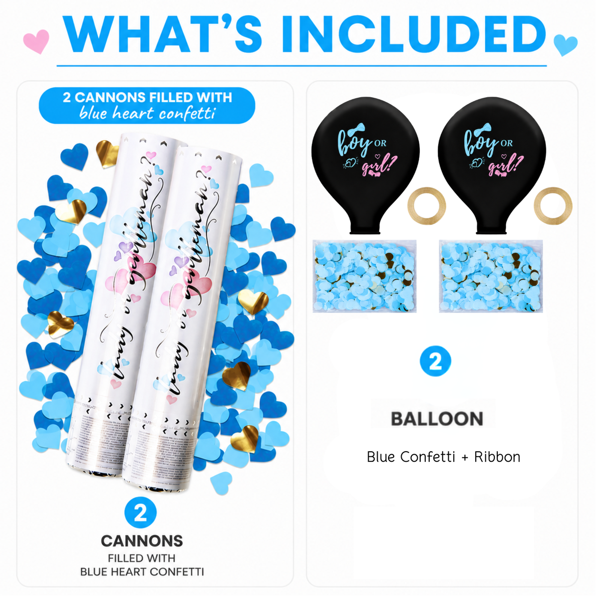 Gender Reveal Party Kit: 2 Balloons & 2 Confetti Cannons – Blue
