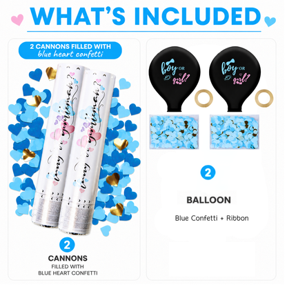 Gender Reveal Party Kit: 2 Balloons & 2 Confetti Cannons – Blue