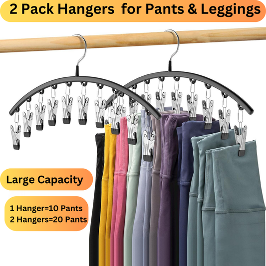 Pants / Leggings Hangers with 20 Clips Organizer for Closet - 2 Pack - Black