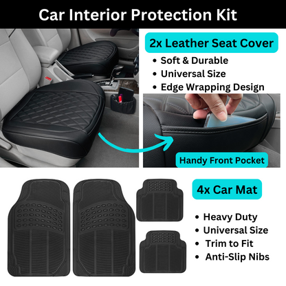 2 Car Seat Covers with Pockets & 4 Universal Car Mats – Black
