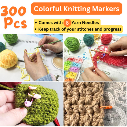 300-Piece Knitting Stitch Marker Set with 6 Yarn Needles