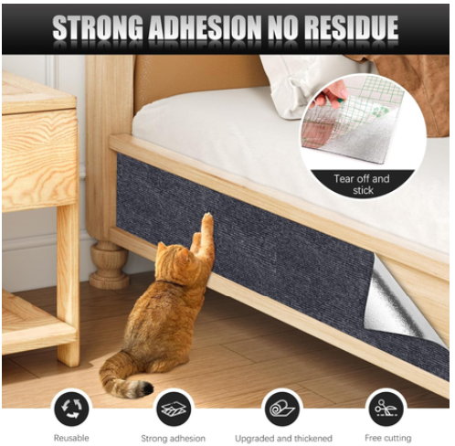 Self-Adhesive Mats, Trimmable DIY Cat Scratcher Pads - 2 Piece Gray