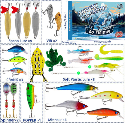 24-Piece Fishing Lure Advent Calendar Gift Set for Anglers