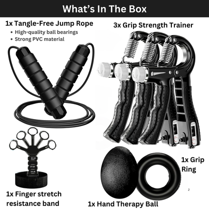 Tangle-Free Counting Skipping Rope & 7-Piece Grip Strength Trainer Kit