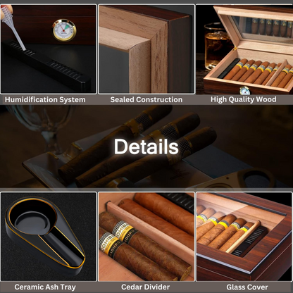 Cedar Cigar Humidor with Hygrometer, Humidifier & Ashtray, 18–25 Cigars