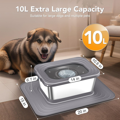 10 L Stainless Steel Dog Water Bowl with Non-Slip Silicone Mat