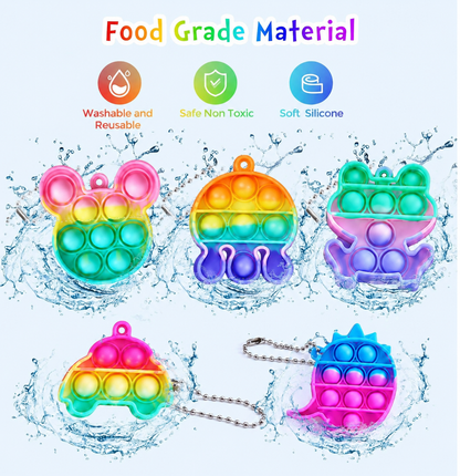 20-Pack Multi-Shape Pop-It Keychain Fidget Toys, Kids Party Favours