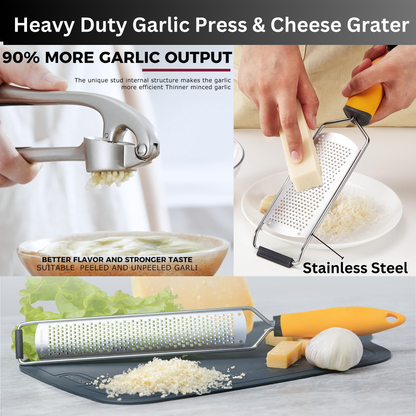 Garlic Press with Cleaning Studs & Stainless Steel Cheese Grater