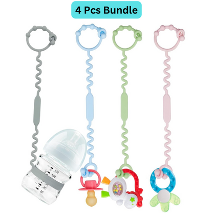 4-Pack Adjustable Baby Toy Straps & Pacifier Clips for Strollers