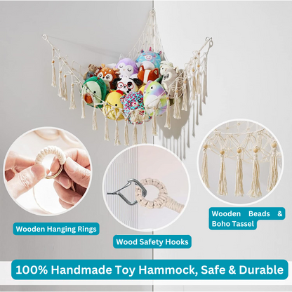 Handmade Macramé Stuffed Animal Hammock & Plush Toy Storage