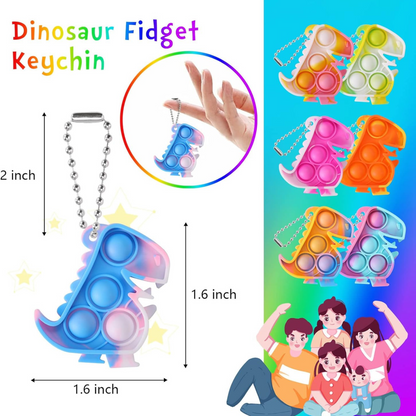 20-Pack Dinosaur Pop-It Fidget Keychains, Kids Party Favours