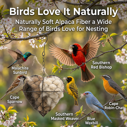 Handmade Alpaca Fibre Bird Nesting Heart, Refillable Wild Bird Holder