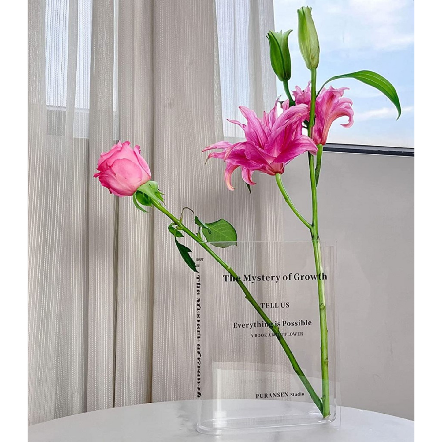 Acrylic Book Vase - Decorative Clear Flower Vase for Home & Office Decor, Perfect for Bookshelf & Tabletop