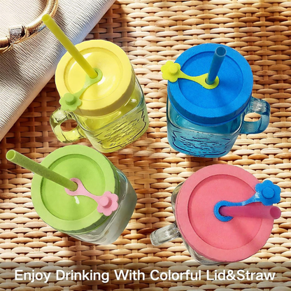 4-Pack Colourful Mason Jar Lids with Straw Holes