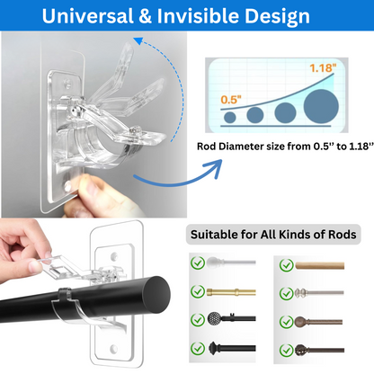 No-Drill Self-Adhesive Curtain Rod Holders & Wall Brackets