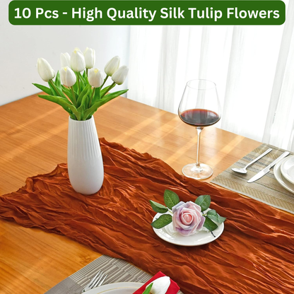 10-Pack Artificial Tulip Flowers, 35 cm Silk Faux Floral Stems