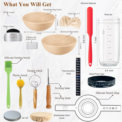 20-Piece Sourdough Starter Kit with 2 Banneton Proofing Baskets