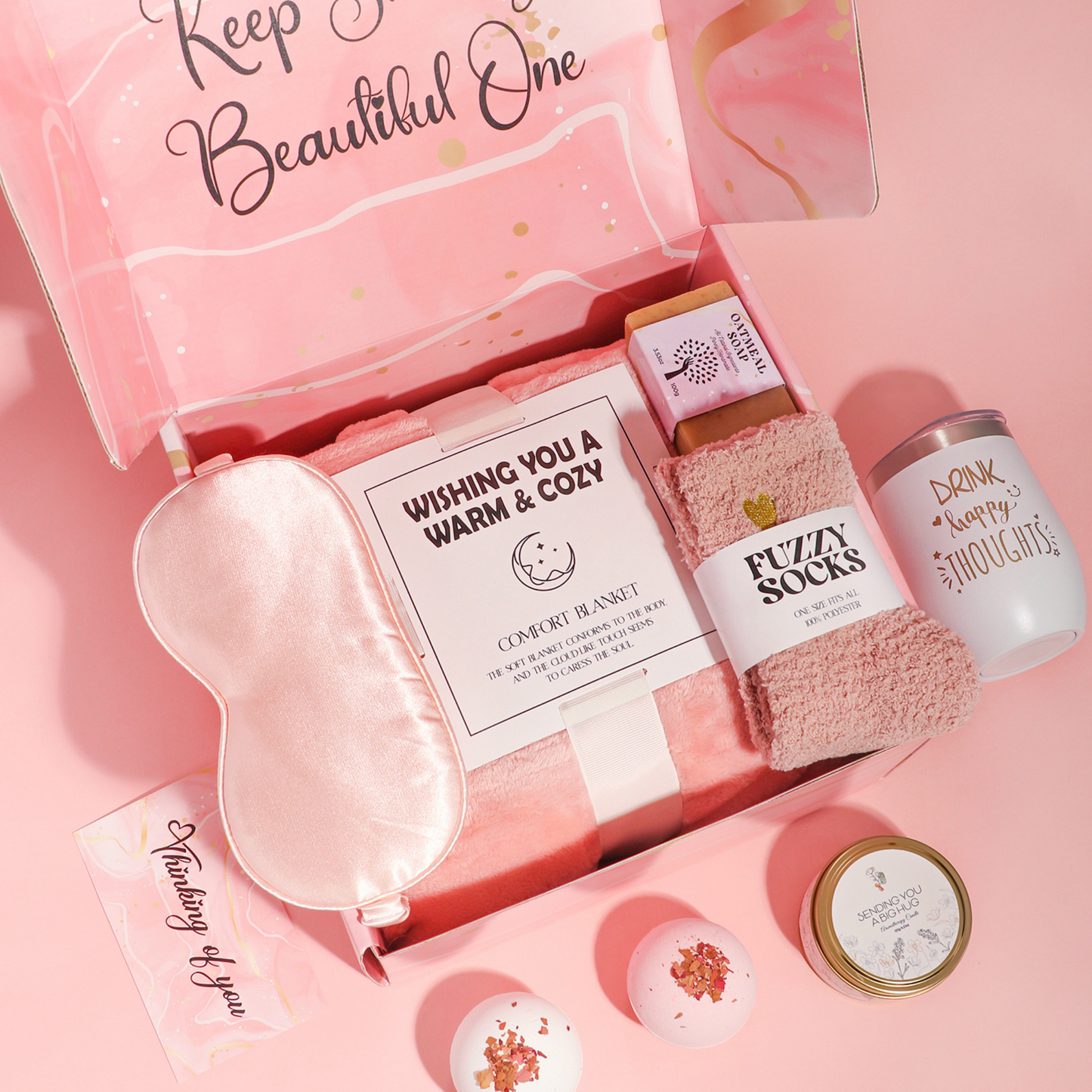 Luxury Pink Relaxation Spa Gift Set - 10 Piece Self-Care Package for Women