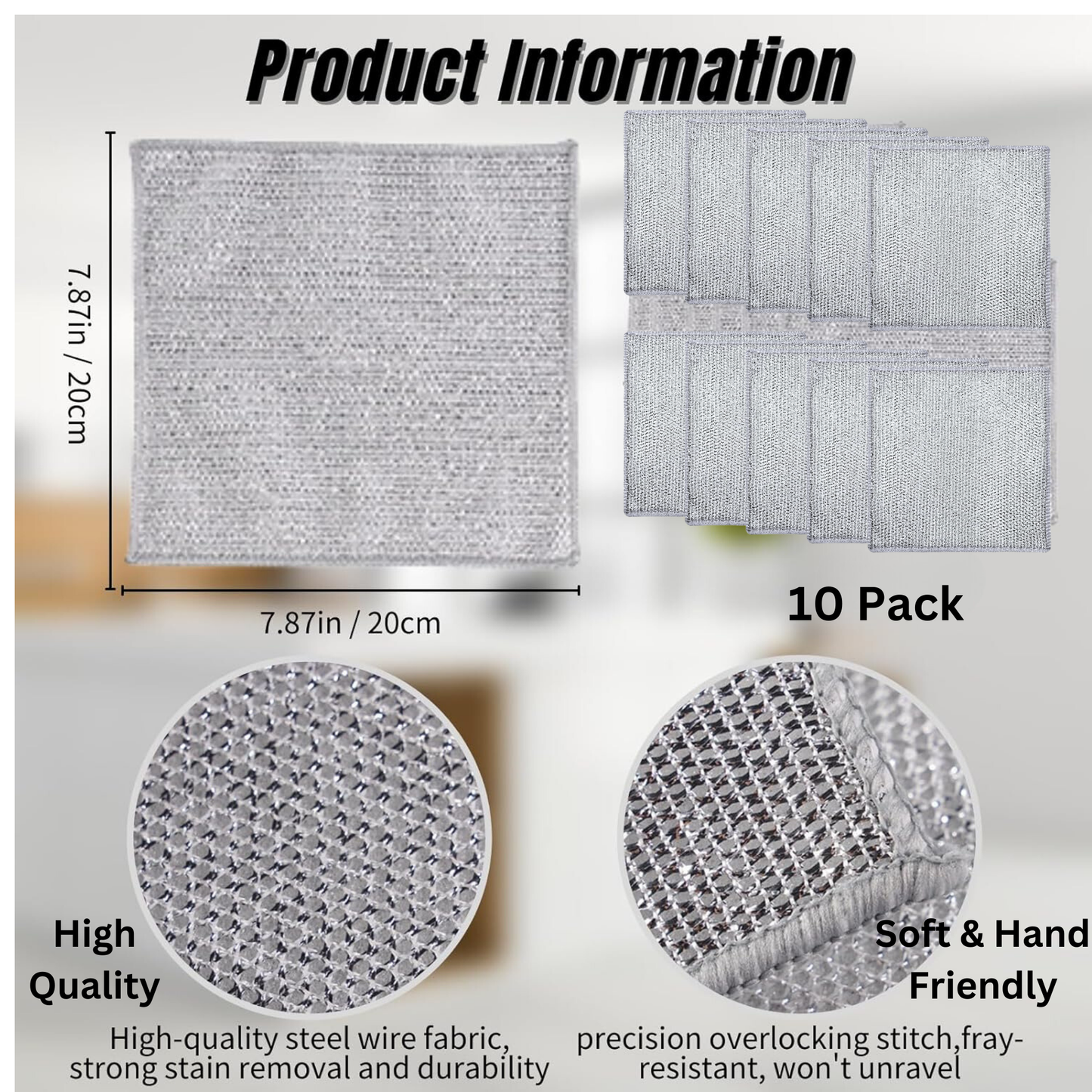 10 Pcs Multifunctional Non-Scratch Wire Dishcloth, Silver Wire Washing Cloth Wire Dishwashing Rags Wire Cleaning Rags Wire Dish Towels for Kitchen