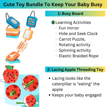 2-in-1 Montessori Busy Board & Apple Threading Travel Toy for Toddlers