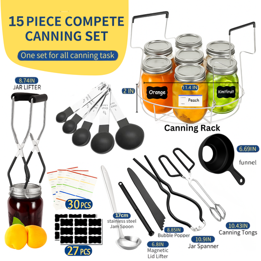 15-Piece Home Canning Starter Kit with Rack, Jar Lifter & Accessories