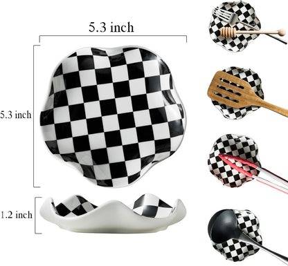 2-Pack Ceramic Spoon Rests for Kitchen Worktop & Stove – Black