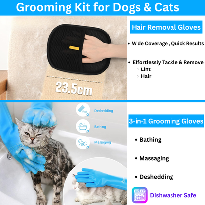 2-Piece Pet Hair Remover & Grooming Glove Set for Dogs and Cats
