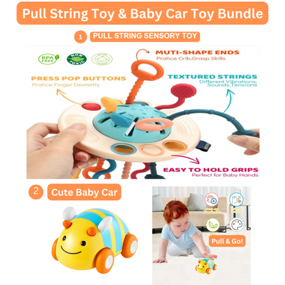 Baby Pull-String Sensory Toy & Car Toy Set | 2-Piece