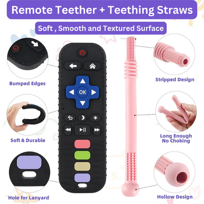 Silicone TV Remote Baby Teether Set with 3 Teething Tubes