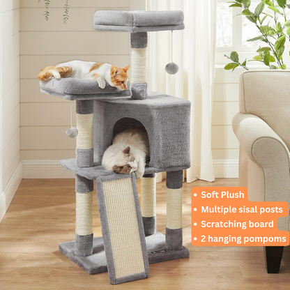 Indoor Cat Tree Tower with Scratching Post & 4 Spiral Toys