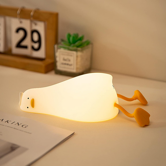 Lying Flat Duck Night Light, LED Squishy Duck Lamp, Cute Light Up Duck, Silicone Dimmable Nursery Nightlight, Rechargeable Bedside Touch Lamp for Breastfeeding, Finn The Duck