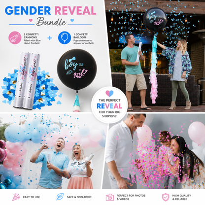 Gender Reveal Party Kit: 2 Balloons & 2 Confetti Cannons – Blue