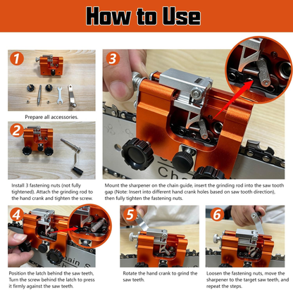 Portable Manual Chainsaw Sharpener with 30° Hand-Crank Grinder Jig