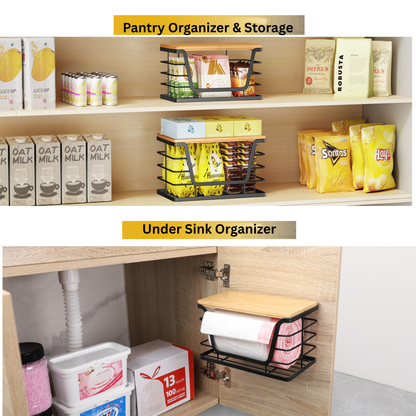 2-Piece Stackable Pantry Organiser & Trash Bag Holder with Bamboo Lid