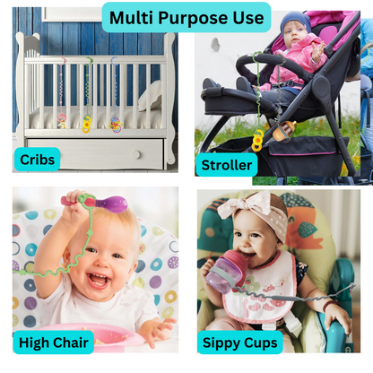 4-Pack Adjustable Baby Toy Straps & Pacifier Clips for Strollers