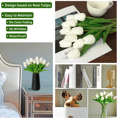10-Pack Artificial Tulip Flowers, 35 cm Silk Faux Floral Stems