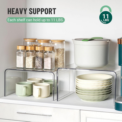 2-Pack Clear Kitchen Cabinet Shelf Organisers for Countertop Storage