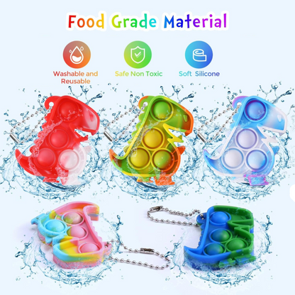 20-Pack Dinosaur Pop-It Fidget Keychains, Kids Party Favours