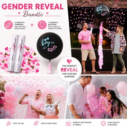 Gender Reveal Party Kit: 2 Balloons & 2 Confetti Cannons – Pink