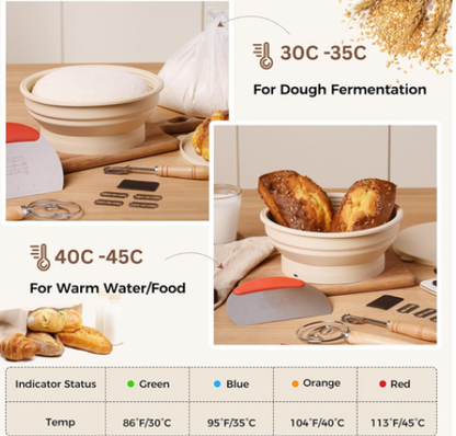9-Piece Electric Sourdough Proofing Basket Set with Silicone Warmer