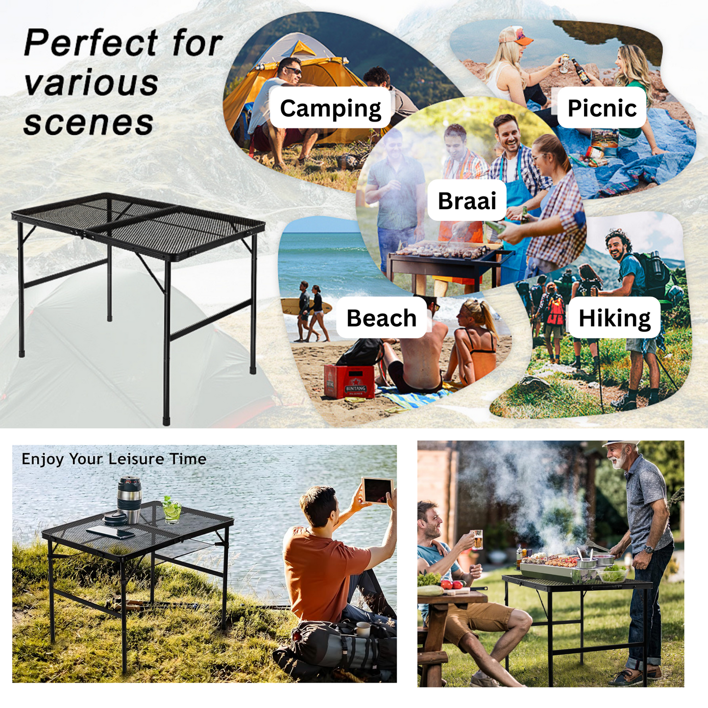 Folding Portable Grill Camping Table, Braai, Beach, Picnic, Hiking,Outdoor