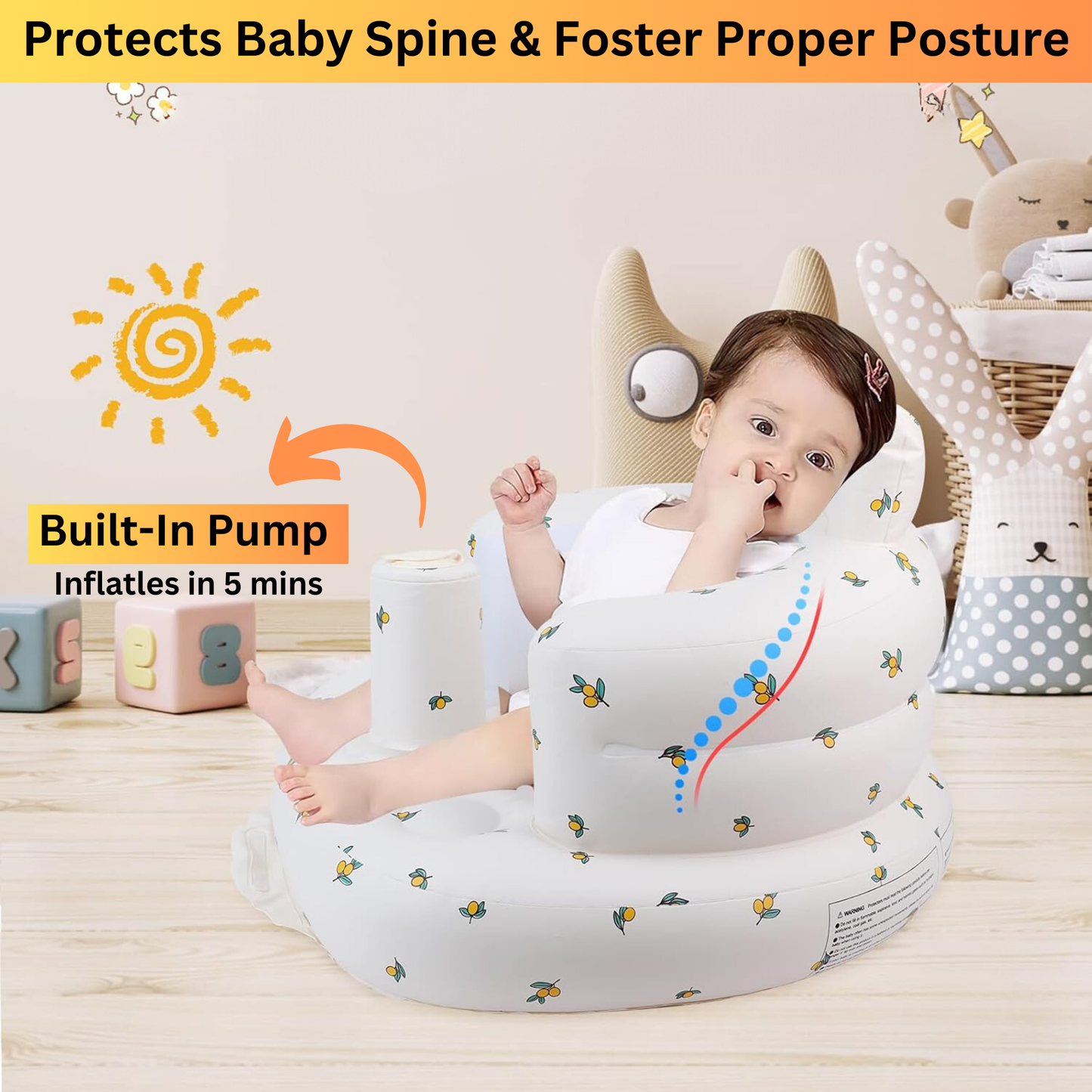 Inflatable Baby Seat With Built in Air Pump & Baby Sensory Ball Toy